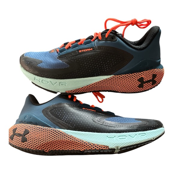 Under Armour Black and Blue Shoes with Bright Orange Laces - Picture 3 of 8